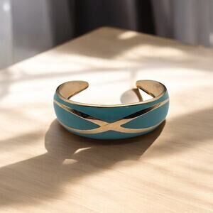 Turquoise Gold Enamel Avon Statement Cuff Vintage Bracelet – Classic Chic